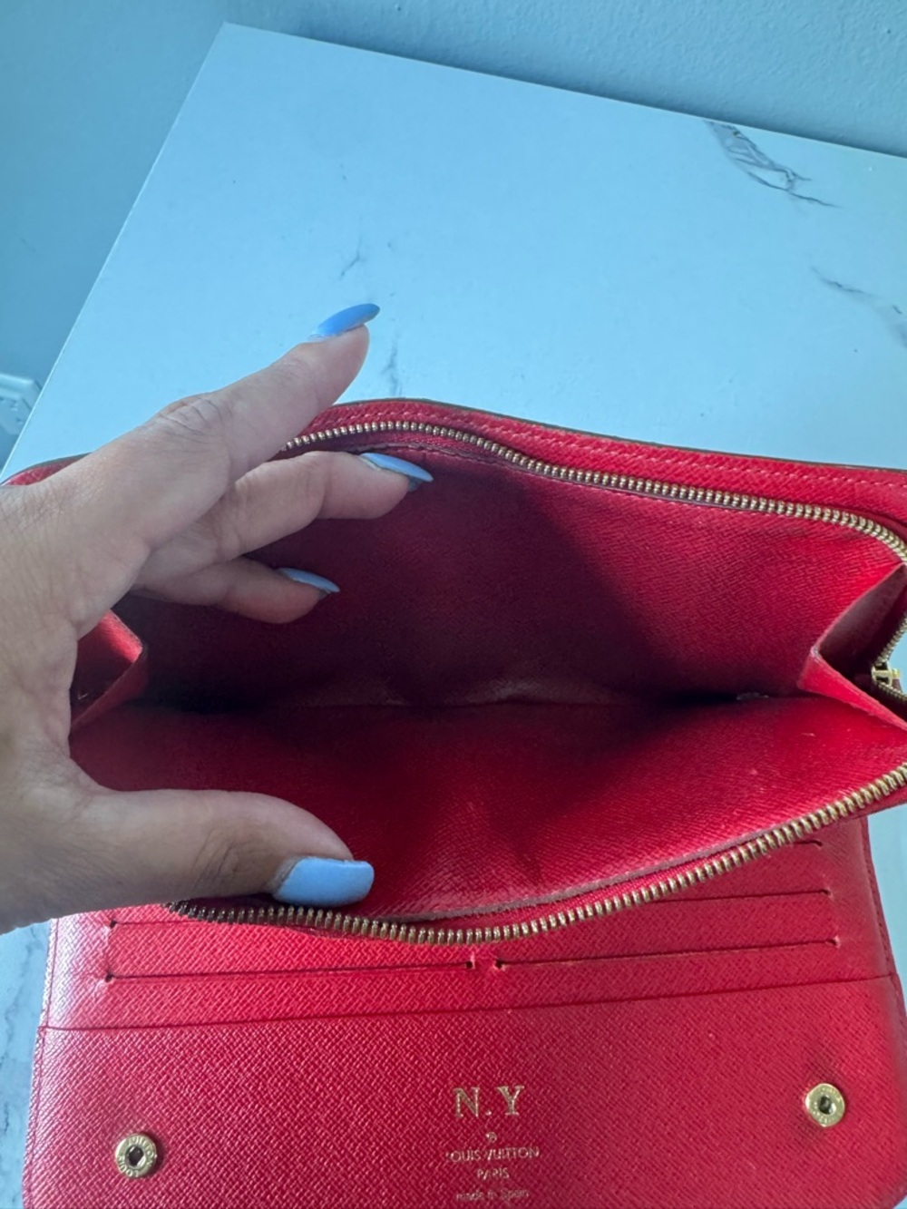 Louis Vuitton Red Leather Wallet with Gold Hardware